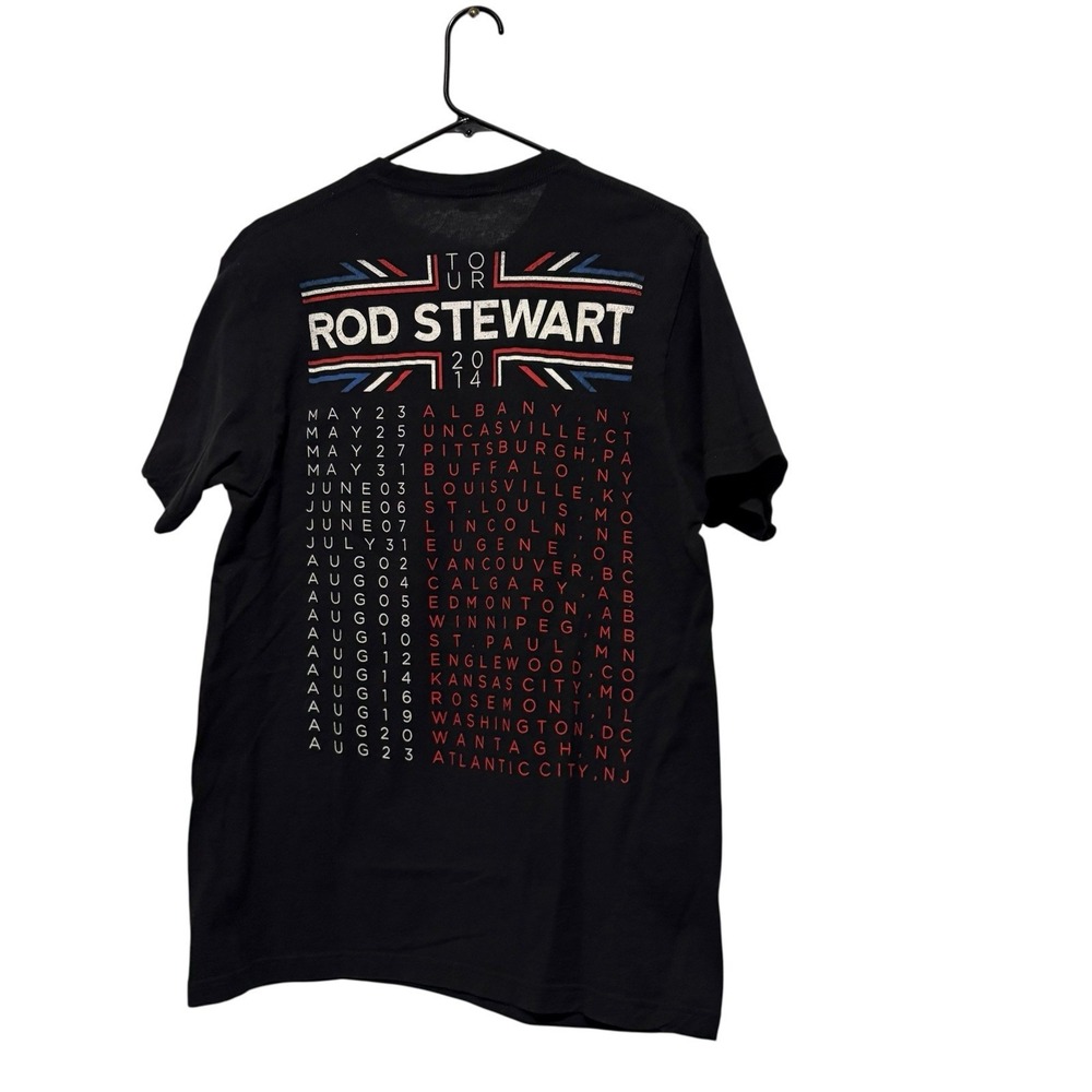 Rod Stewart 2014 Tour T-Shirt Large Black Band Tee 100% Cotton UK Flag - Picture 2 of 3